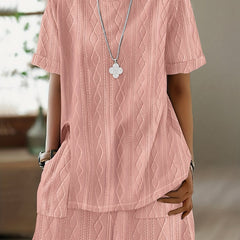  Casual Outfits Set Women's Plus Solid Textured Top & Shorts Set