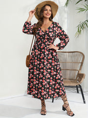  Rose Print Long Sleeve Maxi Dress