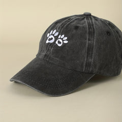 Gray Paw Print Embroidery Baseball Cap Distressed Dad Hat