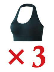 3pcs Halter Sports Bras Comfy & Breathable Fitness Intimates Bra