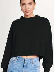 Solid Long Sleeve Crew Neck Sweater