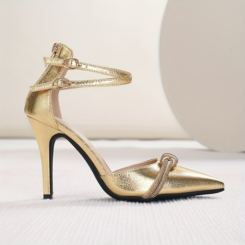 Rhinestone Stiletto Heels Pointed Toe Pumps Buckle Strap
