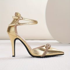 Rhinestone Stiletto Heels Pointed Toe Pumps Buckle Strap