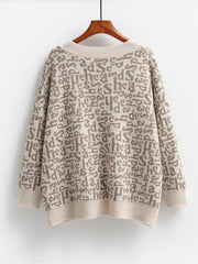  Letter Print Sweater Cardigan With Pockets