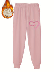 Heart Print Fleece Liner Joggers