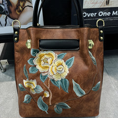 Embroidered PU Tote Chinese Style Commute & Travel Bag