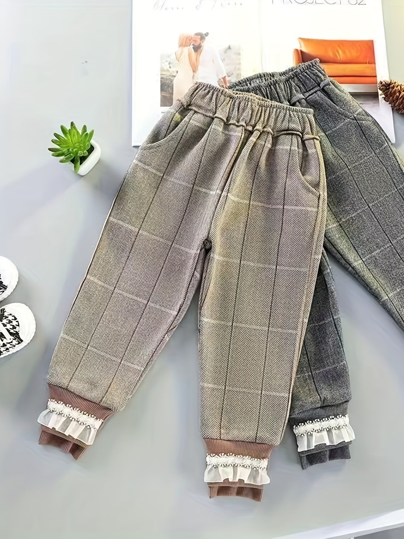 Girls' Plaid Active Jogger Pants Trousers With Pockets