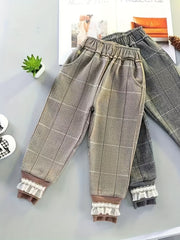 Girls' Plaid Active Jogger Pants Trousers With Pockets