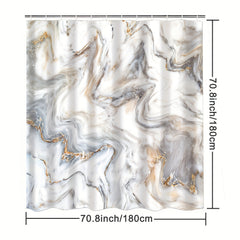 Grey Golden Marble Shower Curtain, Waterproof, Modern Bathroom Decor
