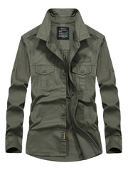 Men's Military Style Long Sleeve Solid Oversize Shirt