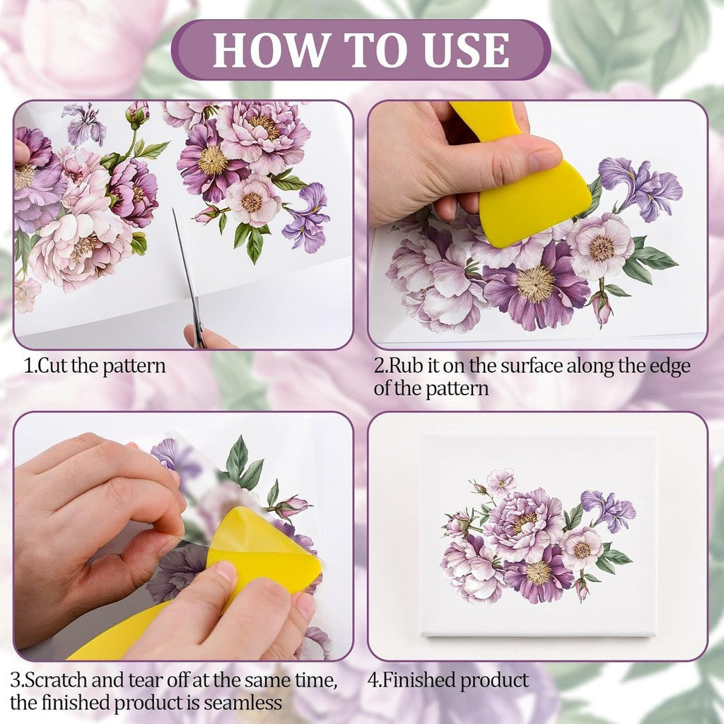 Purple Dreamy Flowers Transfer Decals, 3pcs