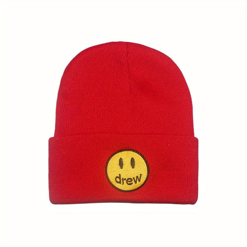 Smiling Face Embroidery Wool Knitted Cold Hat