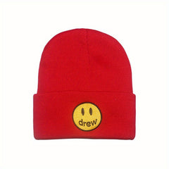 Smiling Face Embroidery Wool Knitted Cold Hat