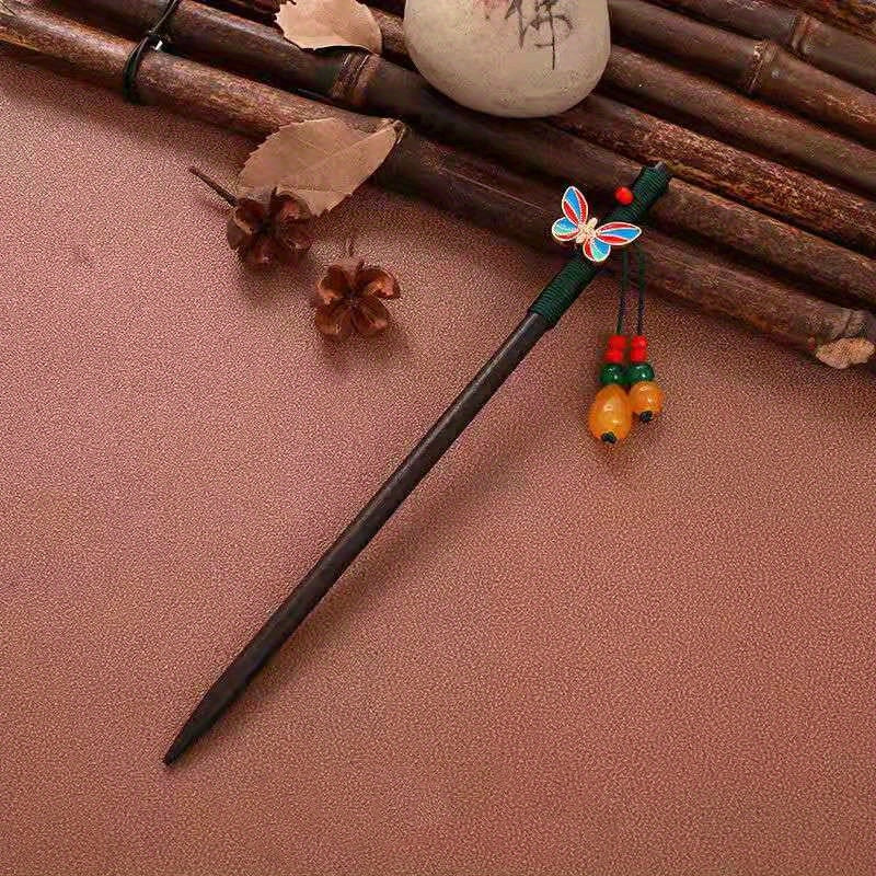 Ancient Chinese Wooden Hair Stick Ponytail Holder Cheongsam Costume Hair Accesso
