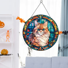 Halloween Cat Painted Glass Panel Home Decor