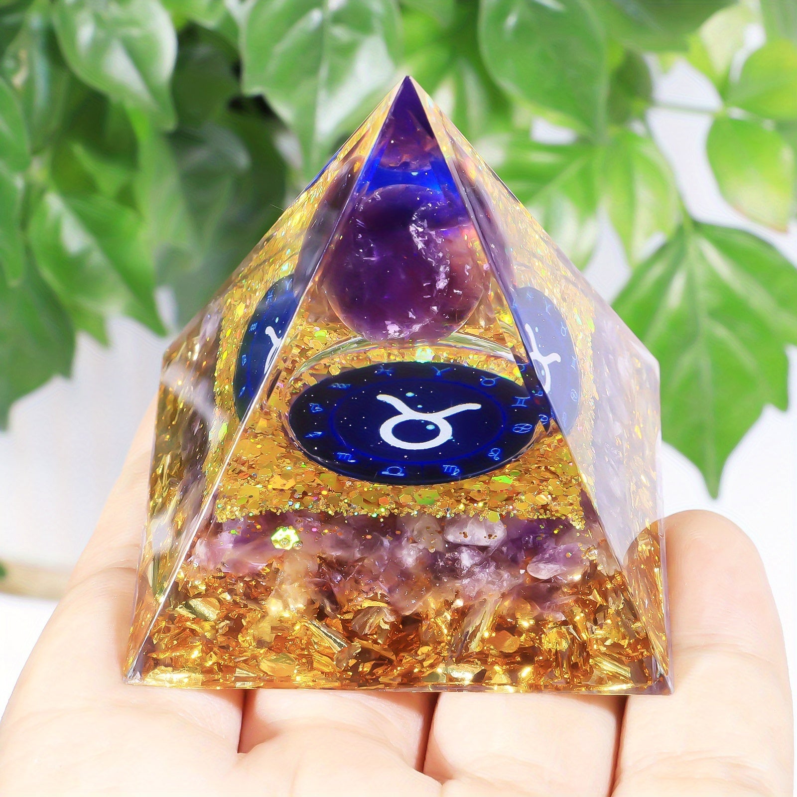 Zodiac Pyramid Amethyst Peridot Healing Crystal