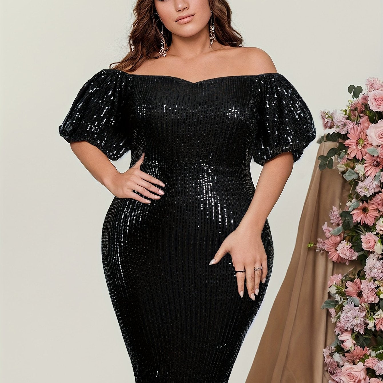  Off Shoulder Sequin Party Dress
