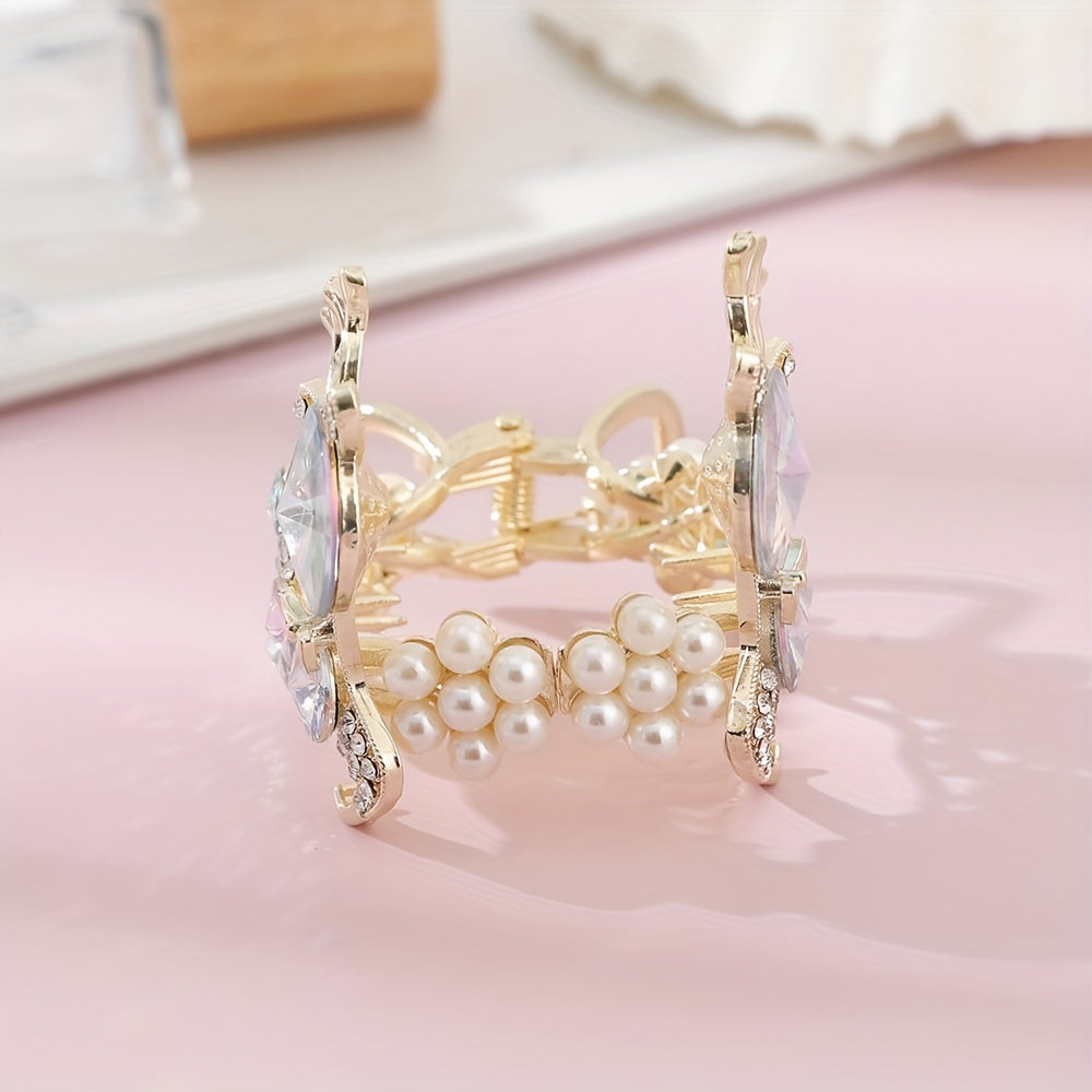 Rhinestone & Pearl Hair Claw Banana Clip Bridal Wedding Headwear