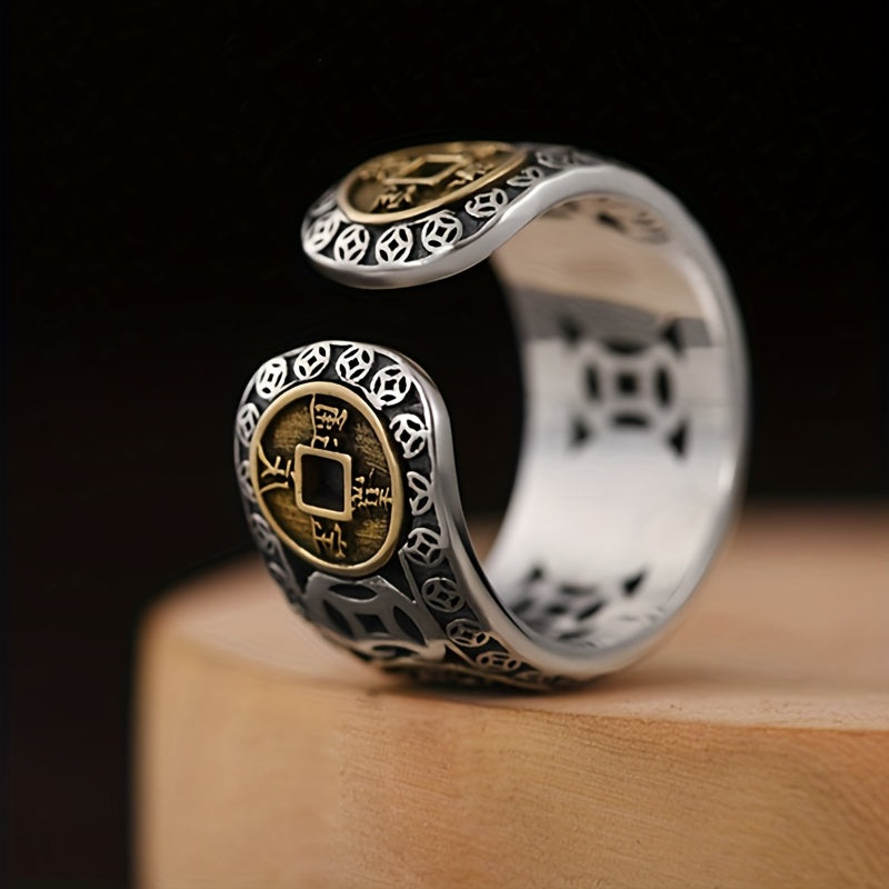 Lucky Five Emperor Copper Money Retro Domineering Ring