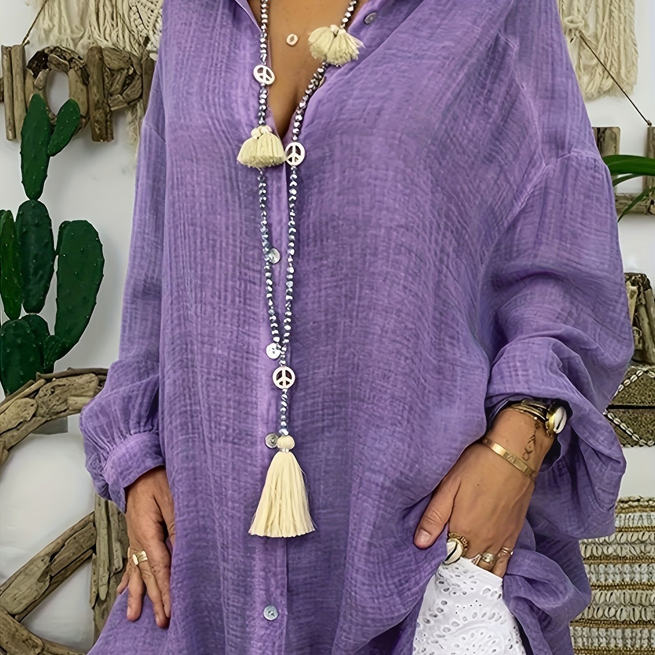  Solid Button Up Long Sleeve Blouse