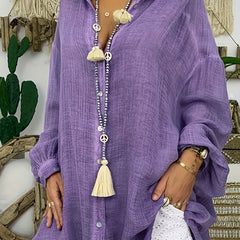  Solid Button Up Long Sleeve Blouse