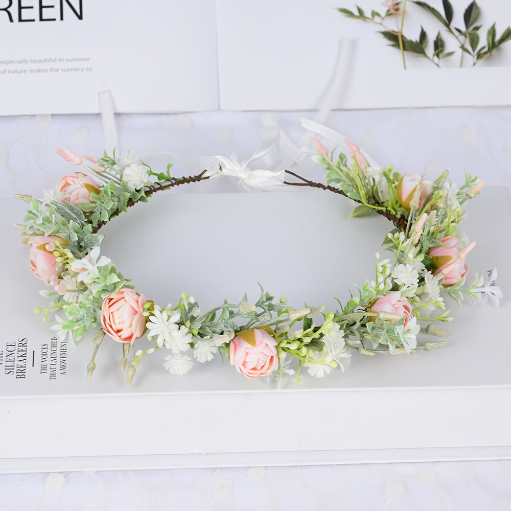 Mediterranean Style Flower Rattan Wreath Headband for Girls