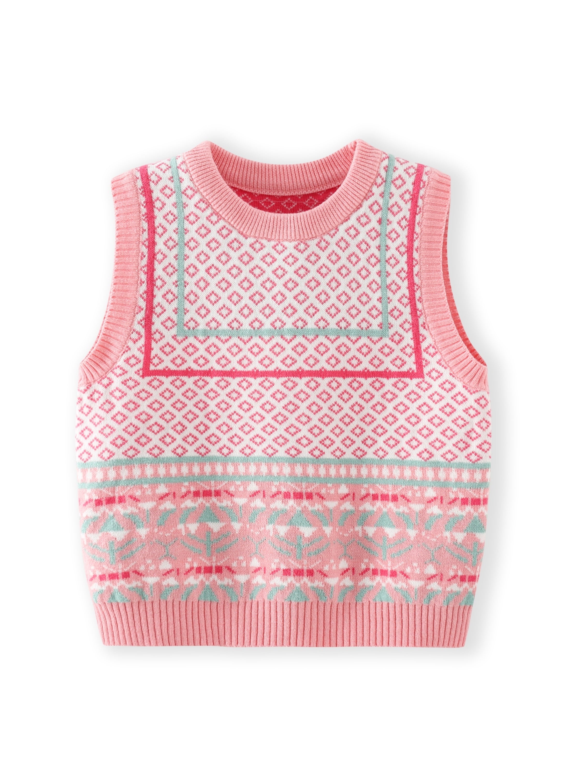 Girls' Geo Graphic Sleeveless Sweater Crew Neck Vest