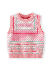 Girls' Geo Graphic Sleeveless Sweater Crew Neck Vest