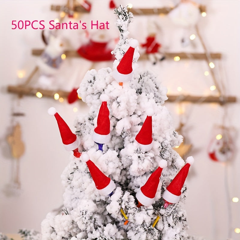 50pcs/100pcs Mini Christmas Hat Red Festive Home Decoration