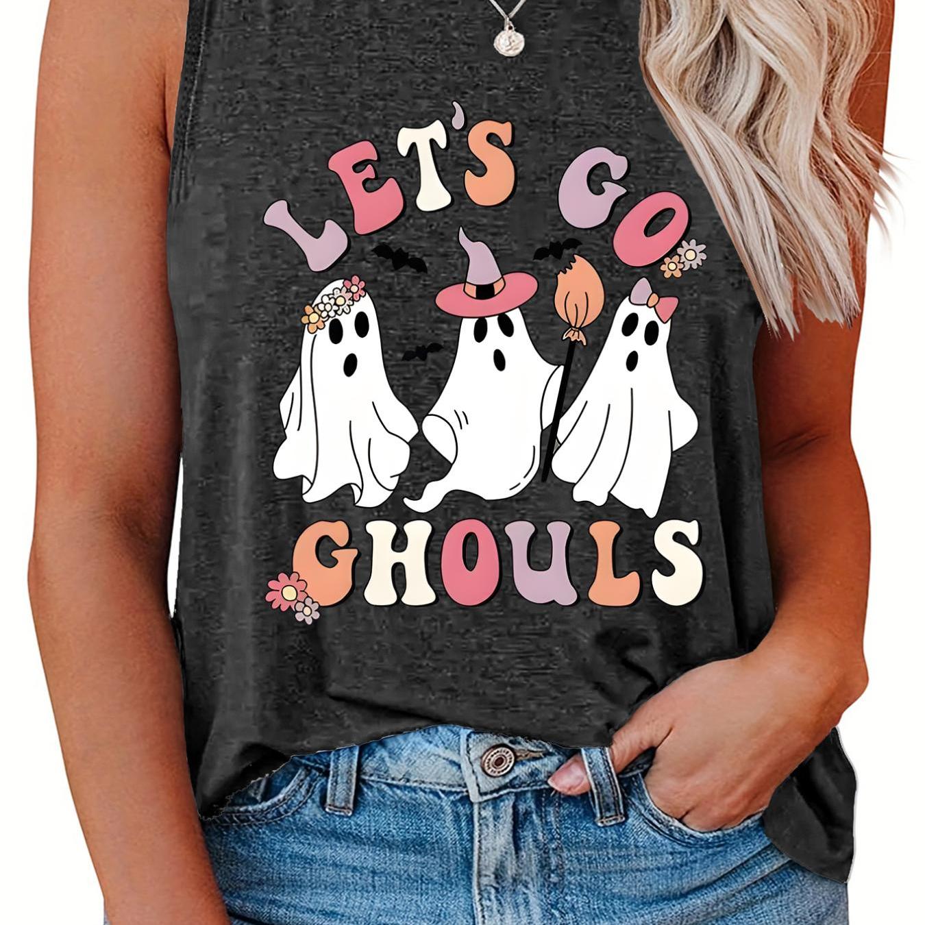  Halloween Ghost Print Tank Top Women's Plus Casual Vest