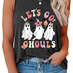  Halloween Ghost Print Tank Top Women's Plus Casual Vest