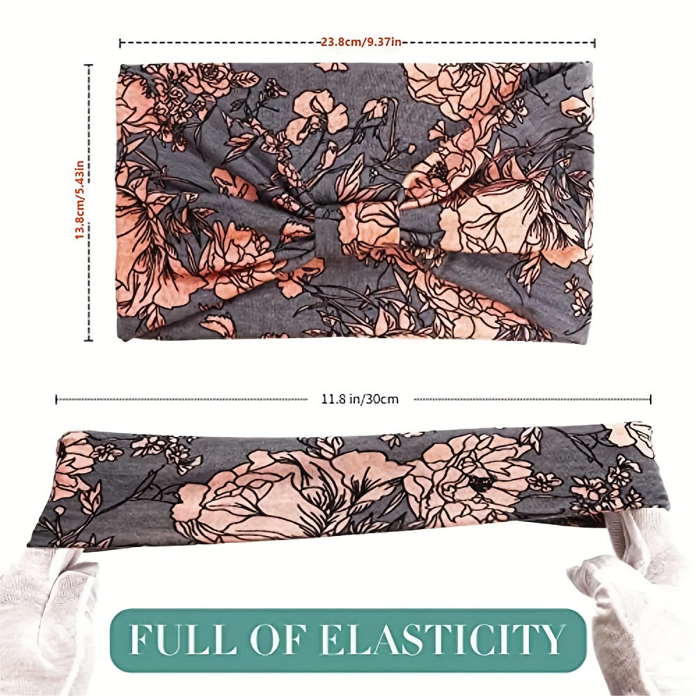4pcs Boho Headbands Stretch Print Bandana Headbands Cross Knotted Head Wrap