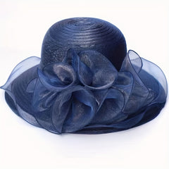 Sunscreen Organza Bucket Hat Flower Decor Lace Derby Hat