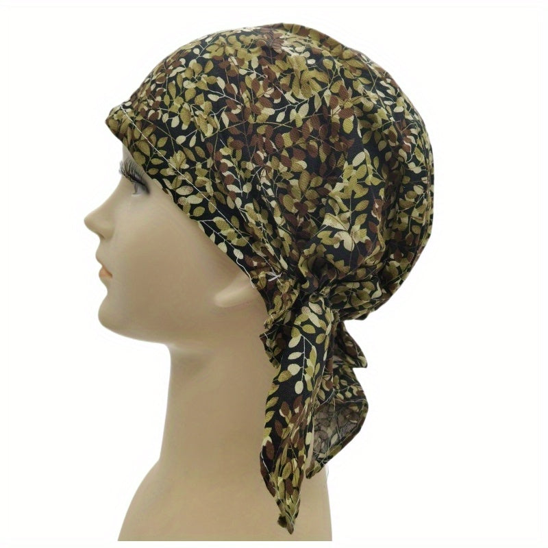 Leaf Print Triangle Turban Cap Cotton Bandana Women Casual Head Wrap