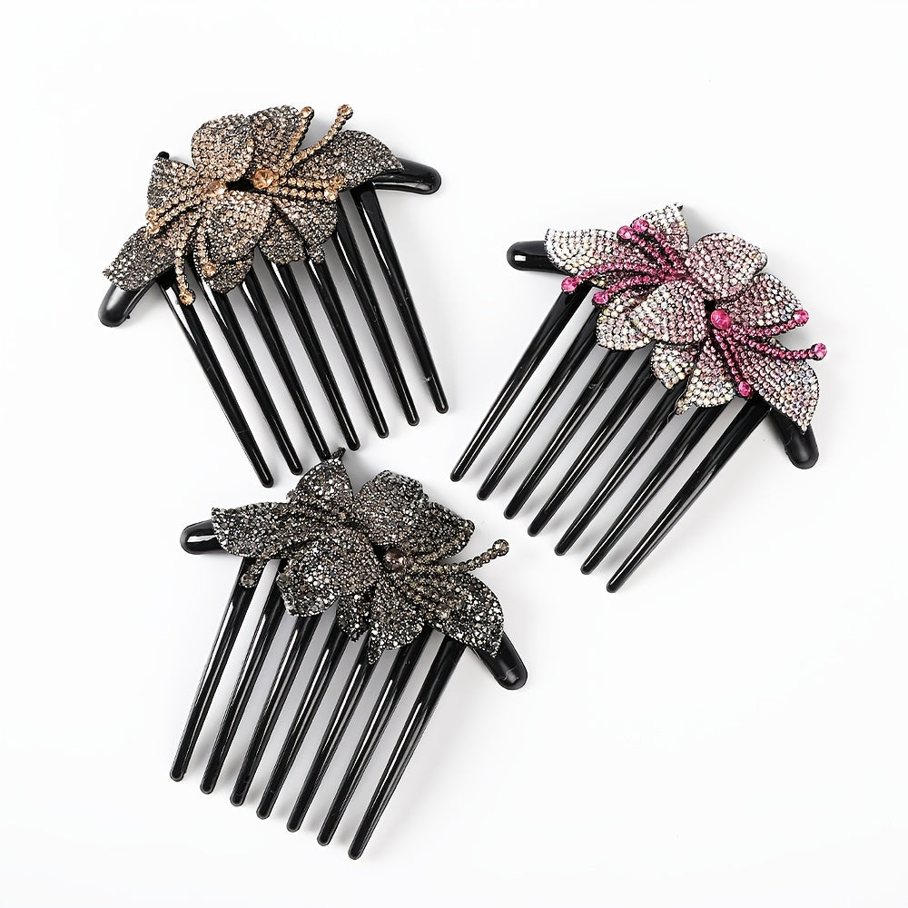 Vintage Crystal Hair Comb Barrettes Rhinestone Flower Clips Ponytail Holder