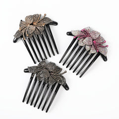 Vintage Crystal Hair Comb Barrettes Rhinestone Flower Clips Ponytail Holder