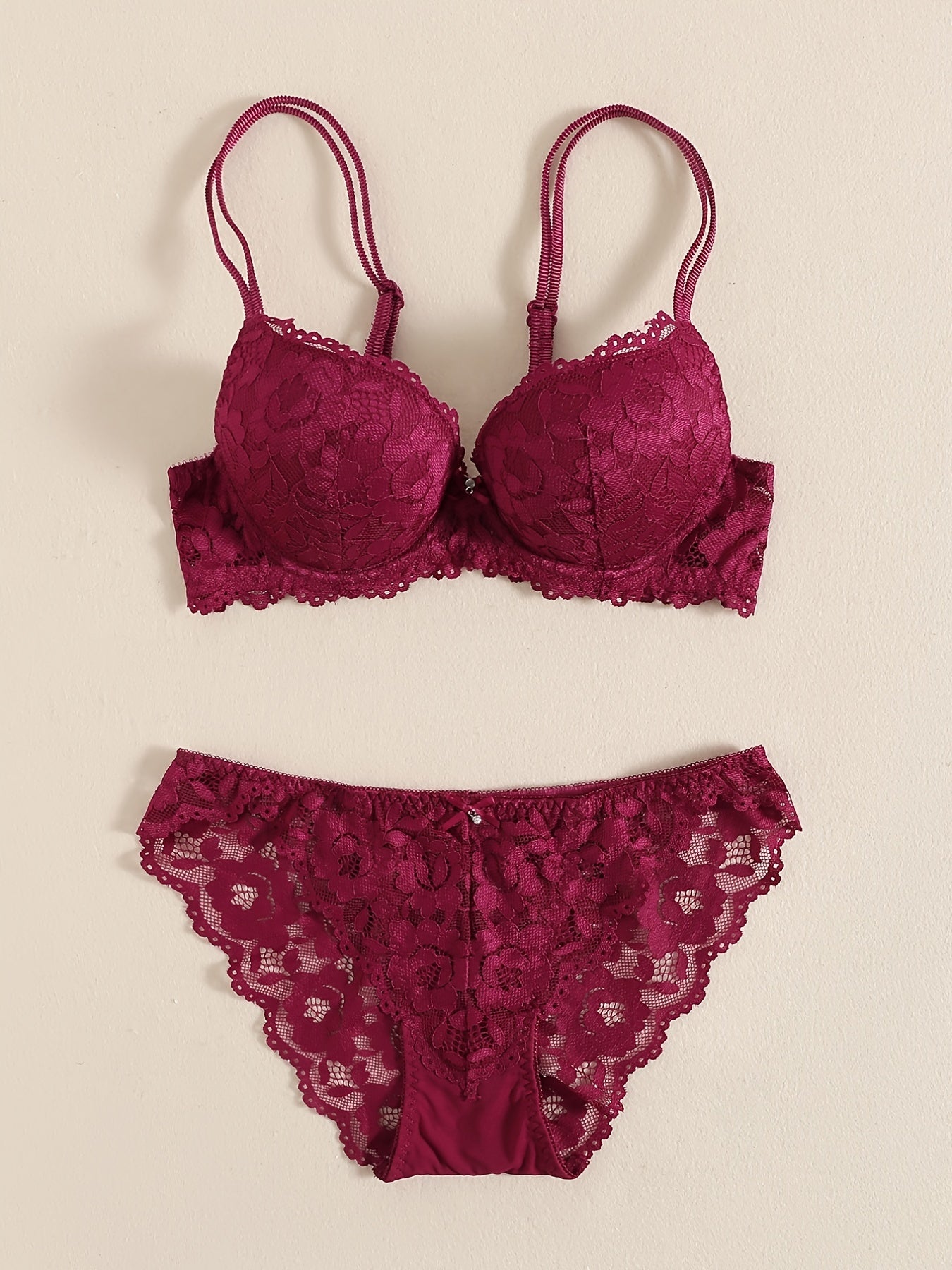 Lace Embroidery Lingerie Set Push Up Intimates Bra & Sheer Panty