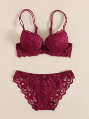 Lace Embroidery Lingerie Set Push Up Intimates Bra & Sheer Panty