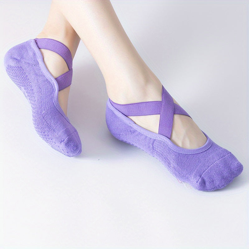 Women's Non Slip Yoga Socks with Cross Strap Grips for Yoga Ballet Barre Pilates