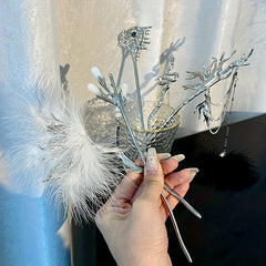 Silvery Hair Sticks Snake Faux Pearl Branch Hair Sticks
