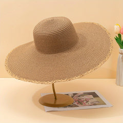 Khaki Wide Brim Sun Hat Straw Hat Floppy Sunscreen UV Protection