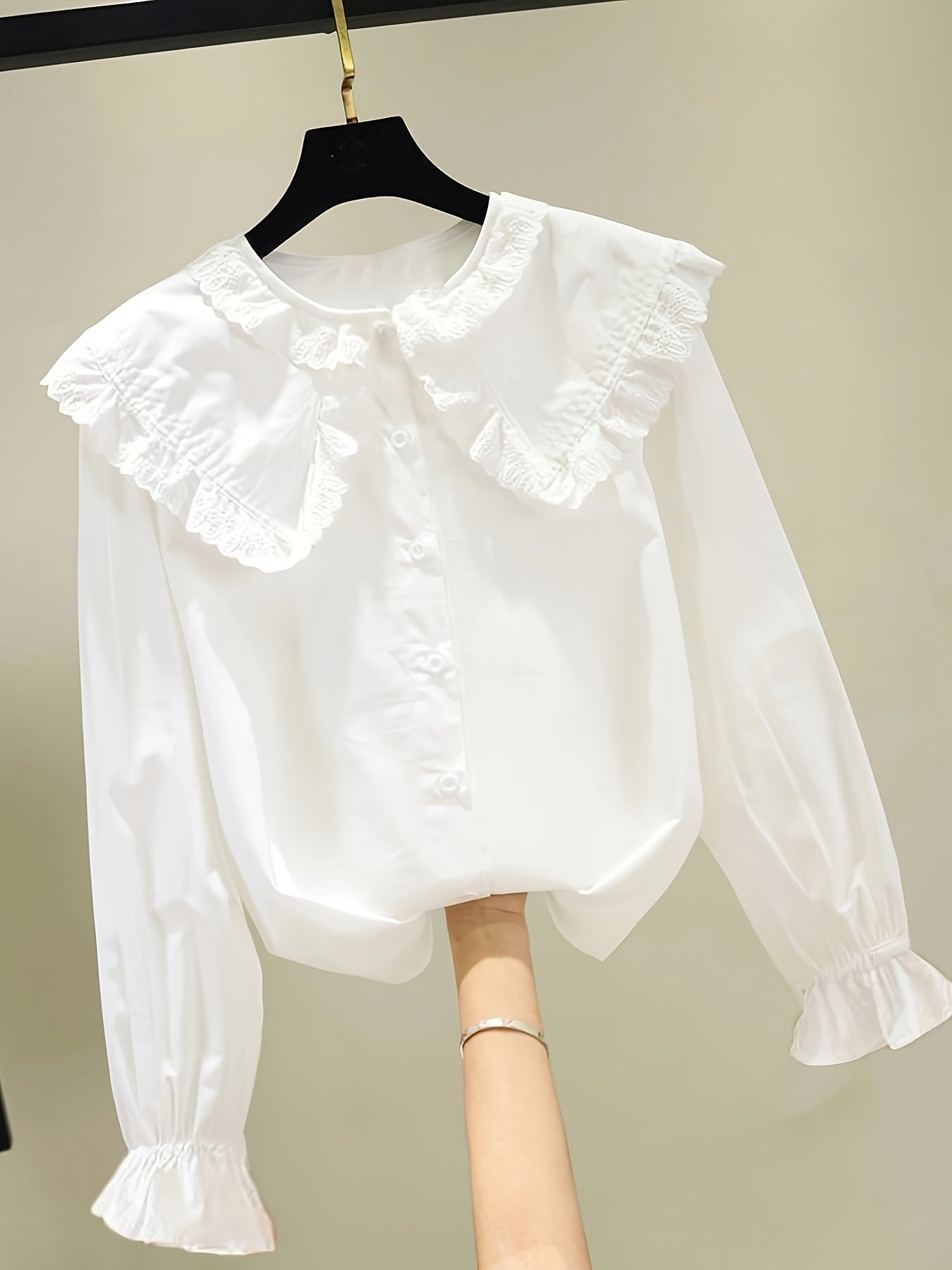 Sweet Lace Collared Button Down Shirt For Girls Autumn Spring Teen Kids Blouse