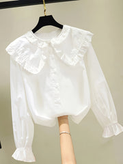Sweet Lace Collared Button Down Shirt For Girls Autumn Spring Teen Kids Blouse
