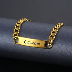 Personalized Name Men's Bracelet Engraved Stainless Steel Golden Nameplate Gift
