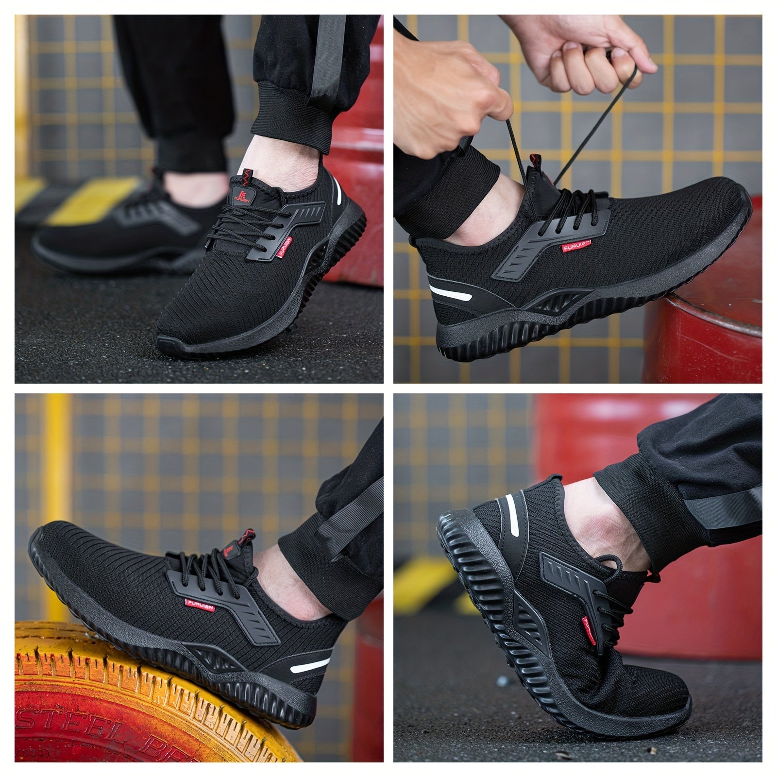Men's Lace up Safety Shoes Waterproof Puncture Proof Work Shoes