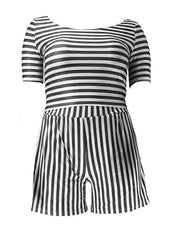  Striped Crop Top & Shorts Set