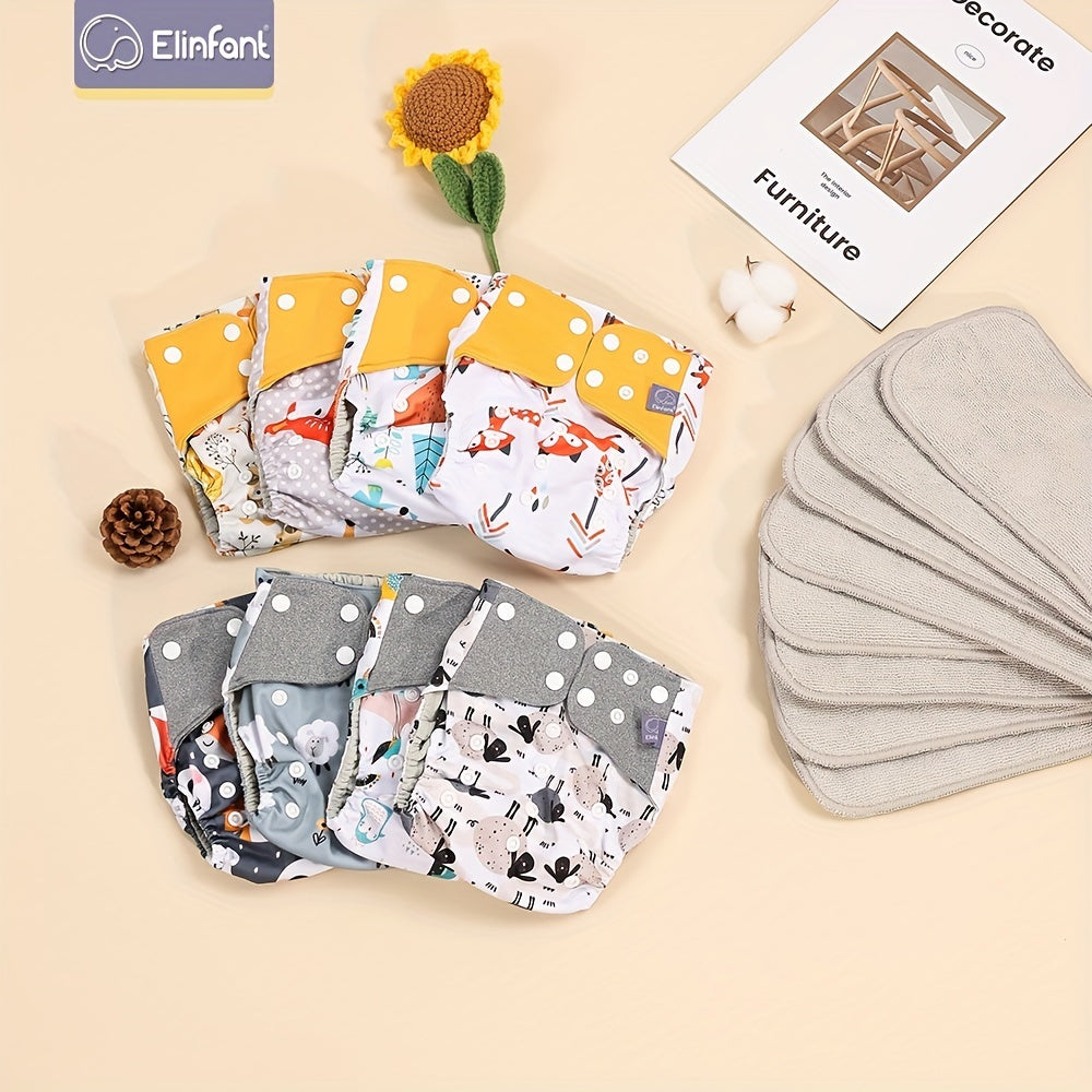 Animal Print Waterproof 8pcs Cloth Diapers & Absorbent Inserts