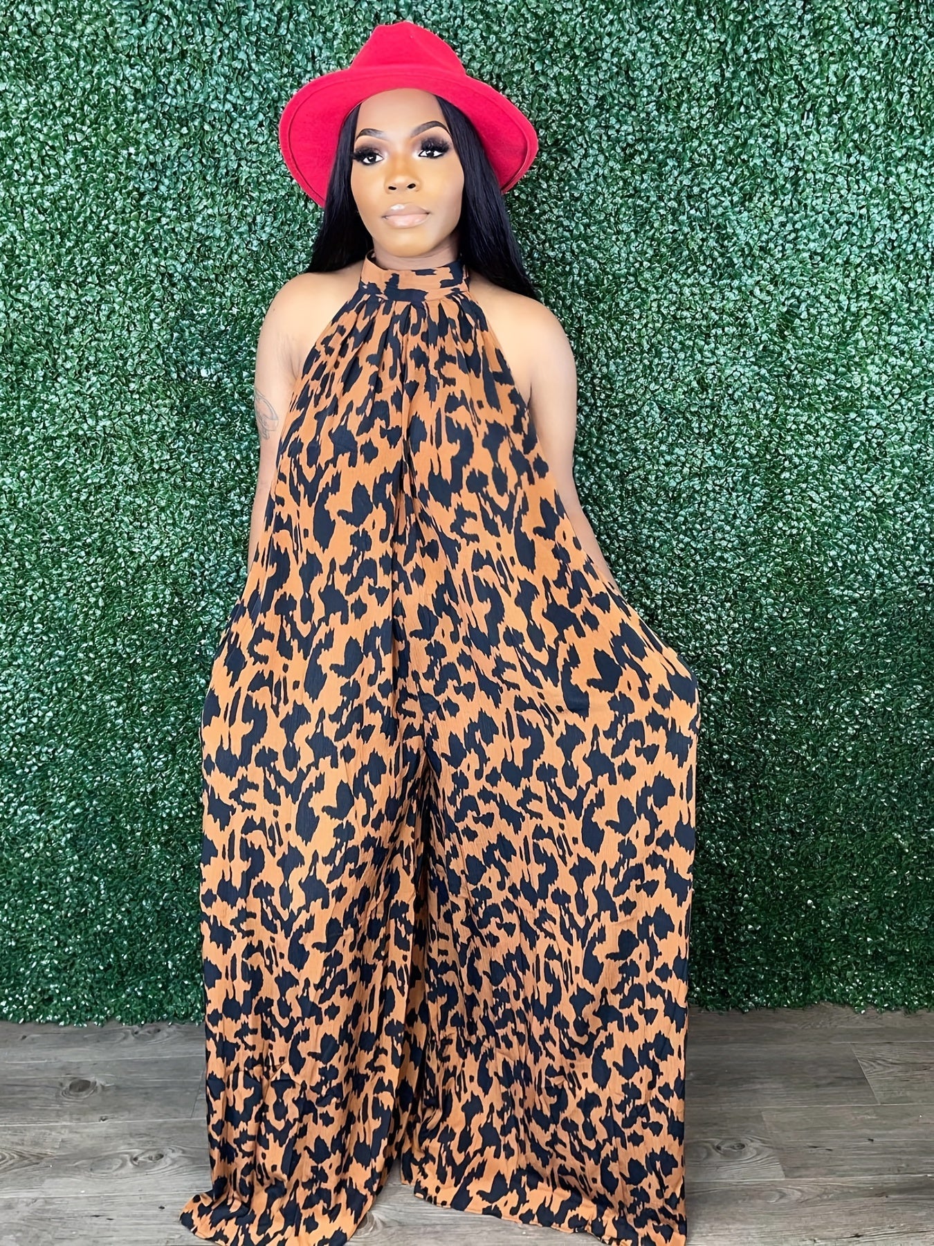 Leopard Print Halter Neck Jumpsuit Sleeveless Spring & Summer Casual Wear