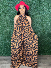 Leopard Print Halter Neck Jumpsuit Sleeveless Spring & Summer Casual Wear