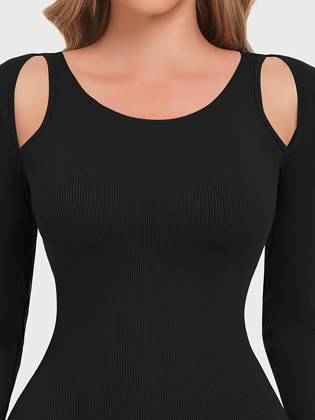 Ribbed Shaping Bodysuit Long Sleeve Tummy Control Slimmer Body Shaper